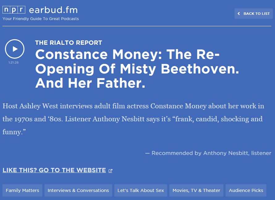 NPR selects our Constance Money podcast